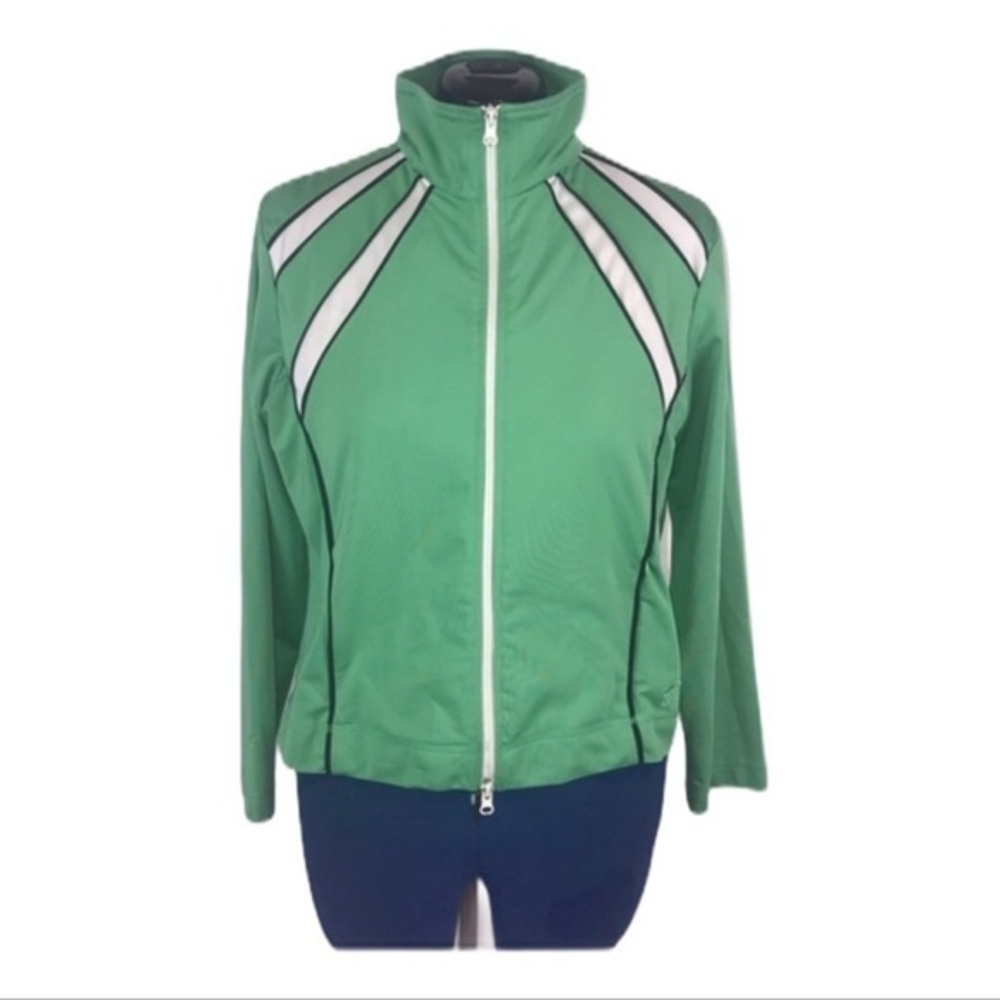 Oleg Cassini Sport XL green/white 2 way‎ zipper retro athleisure track jacket